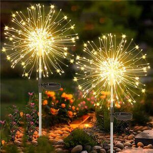 Solar Fireworks Lights 2 Pack 120 LEDs Solar Garden Outdoor Lights, 8 Modes